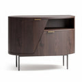 Mid-century modern wood sideboard with metal legs and storage space