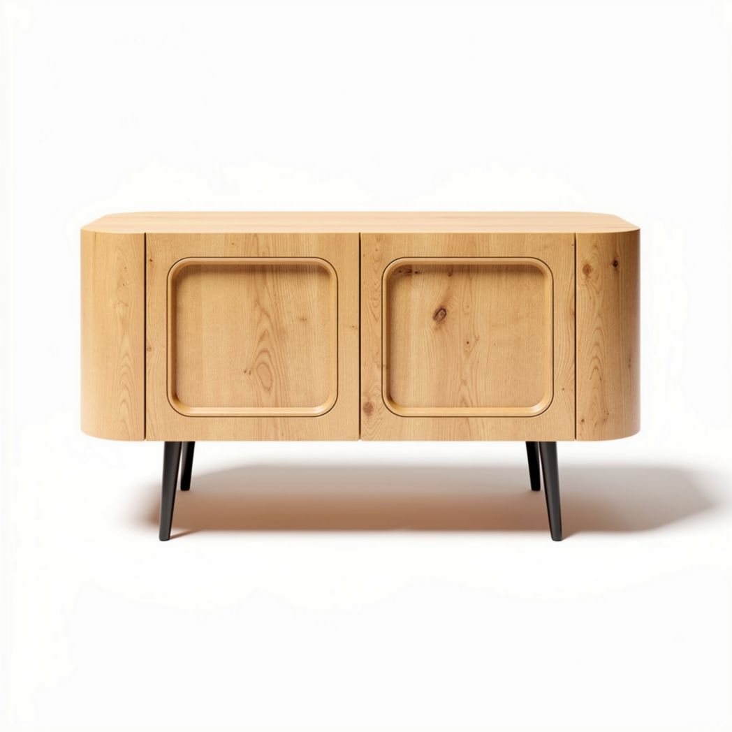 Wooden storage cabinet with double doors and black legs 80 x 40 x 70cm