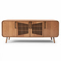 Wooden media console cabinet with slatted doors and tapered legs 60 x 15 x 24 inches