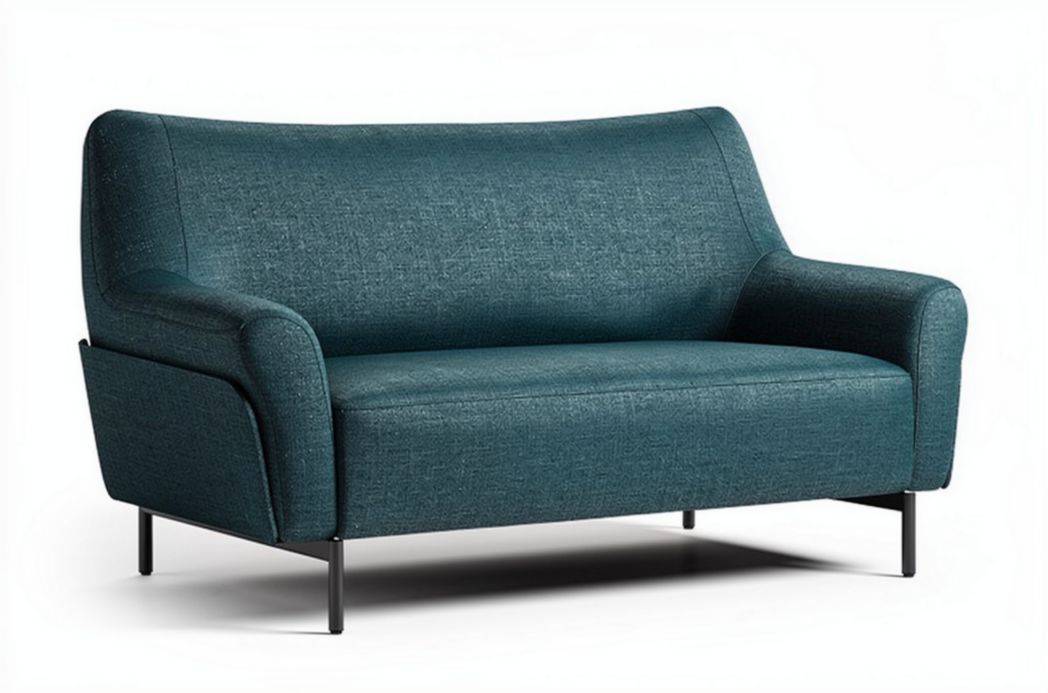 Two-seater sofa in teal fabric with metal legs and modern design 200 x 90 x 85cm