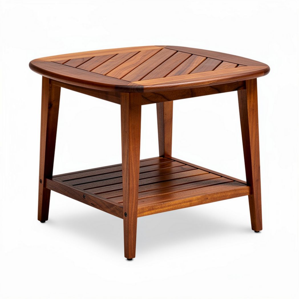 Wooden outdoor side table 50 x 50 x 45cm with slatted design and lower shelf