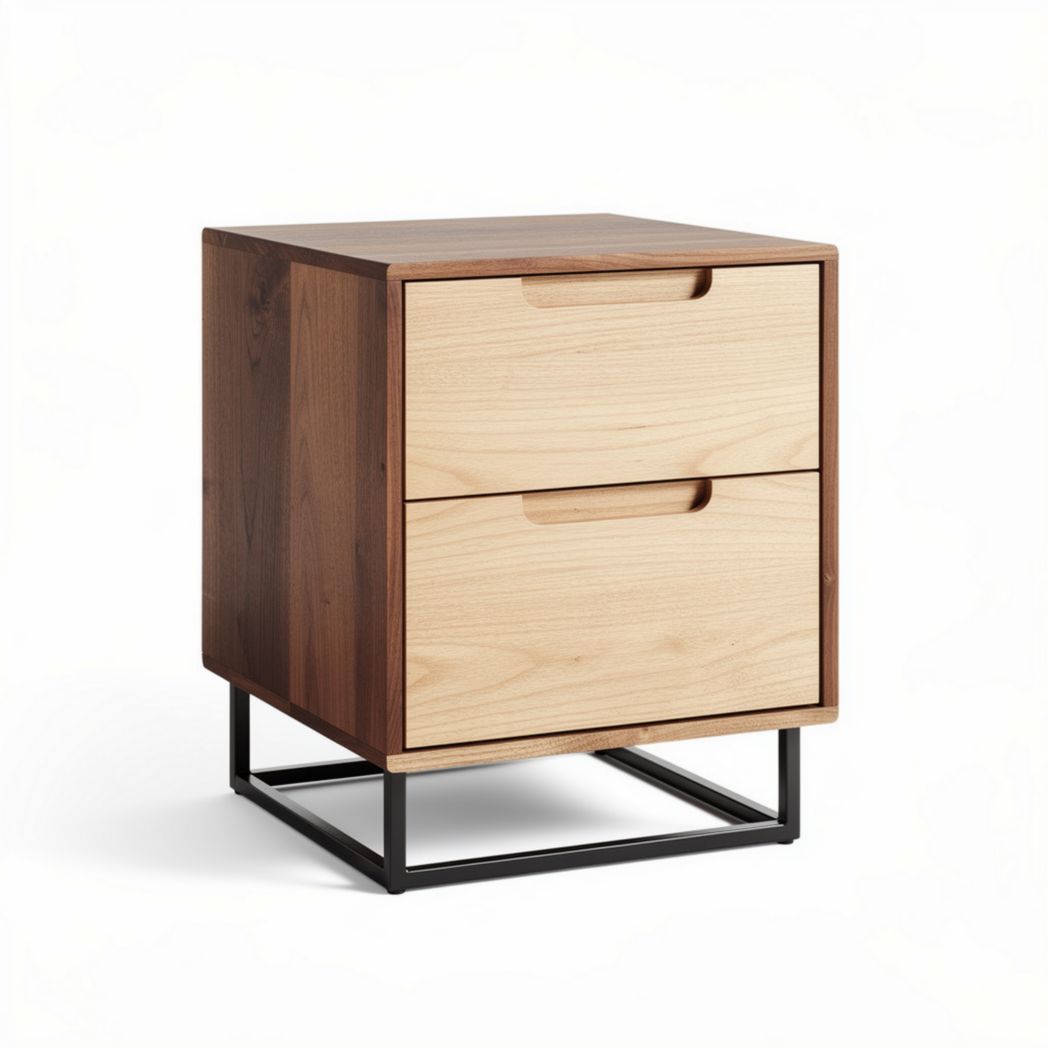 Wooden nightstand with two drawers and metal frame 40 x 40 x 50cm