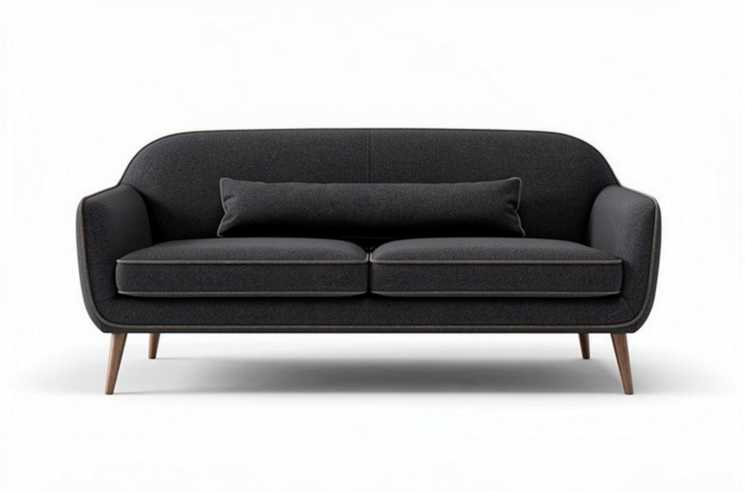 Modern grey fabric sofa with wooden legs and removable cushion 180 x 75 x 85cm
