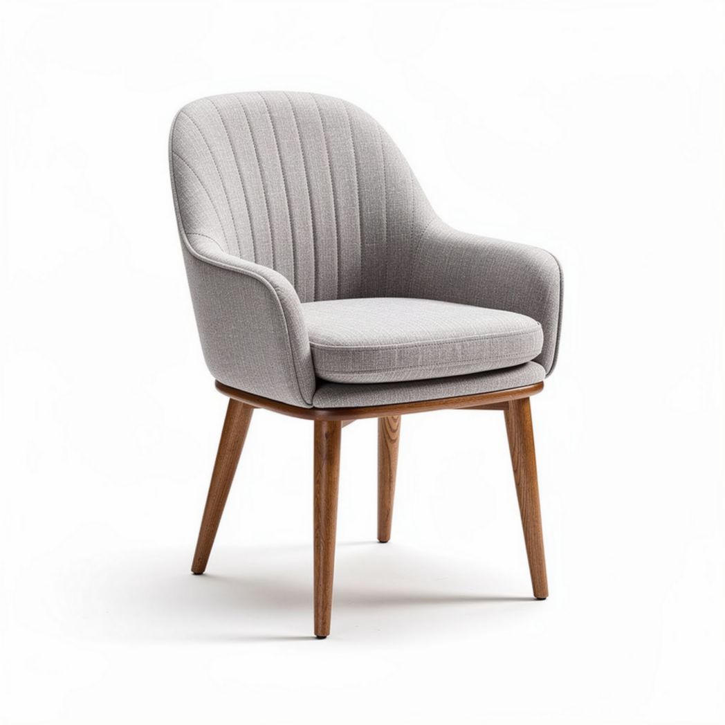 Fabric upholstered dining chair with wooden legs in light gray 60 x 60 x 80cm