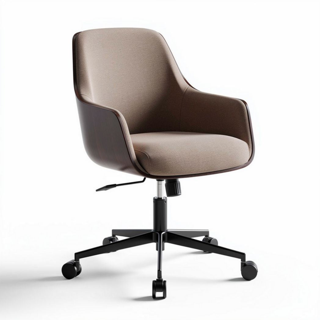 Brown fabric office chair with adjustable height and swivel base 60 x 60 x 85cm