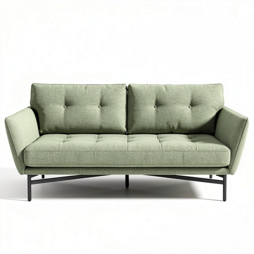 Green fabric loveseat with button-tufted design and metal frame 180 x 80 x 80cm