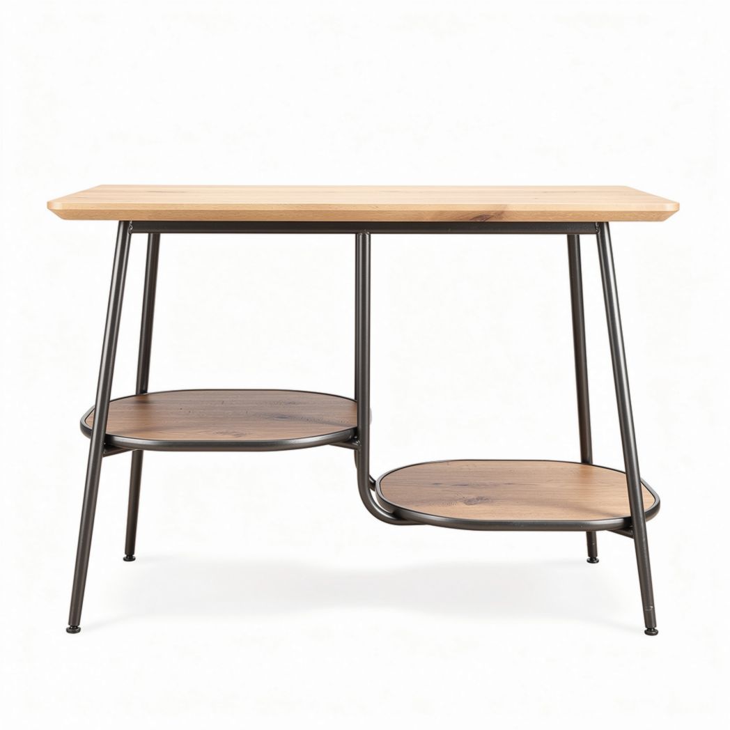 Wooden console table with two circular shelves and metal frame 120 x 60 x 75cm