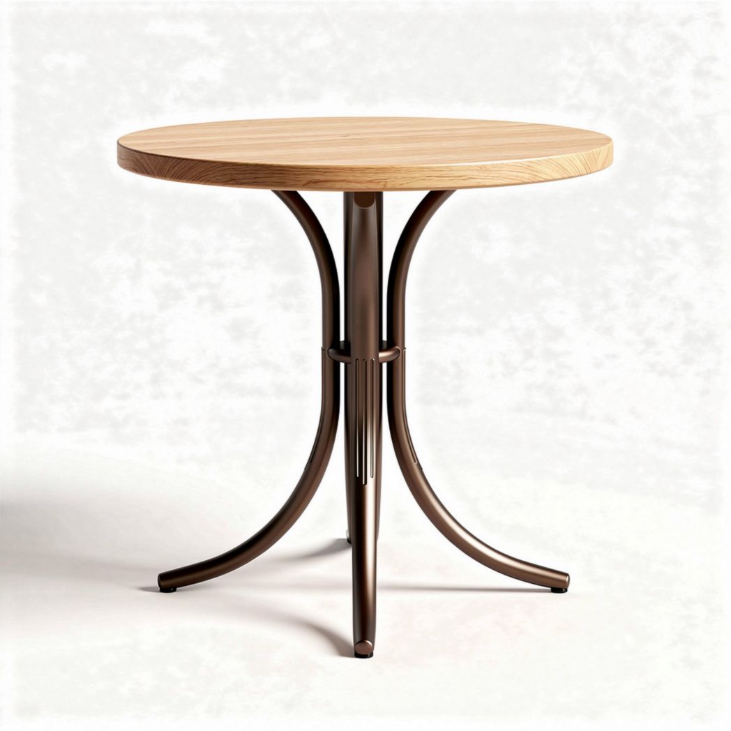 Round wooden table with metal base for dining or living room 75 x 75 x 75cm